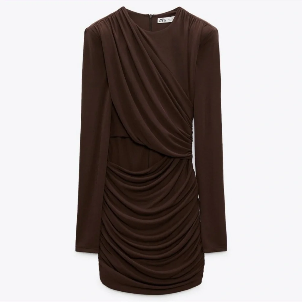 Zara Draped Brown Cutout Mini Dress, Size XS - Picture 2 of 15
